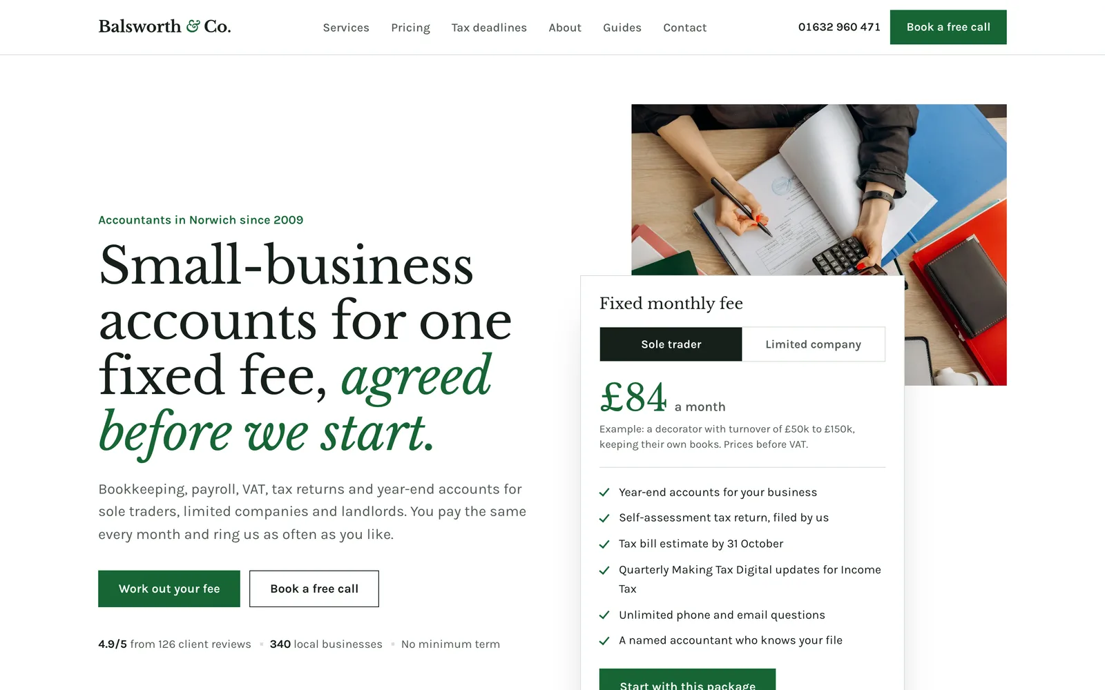 Accountant Website Template: the Balsworth & Co. demo home page
