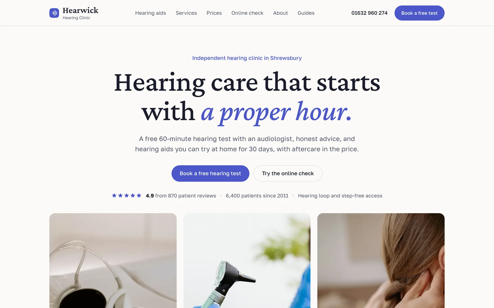 Audiologist Website Template: the HEARWICK HEARING CLINIC demo home page