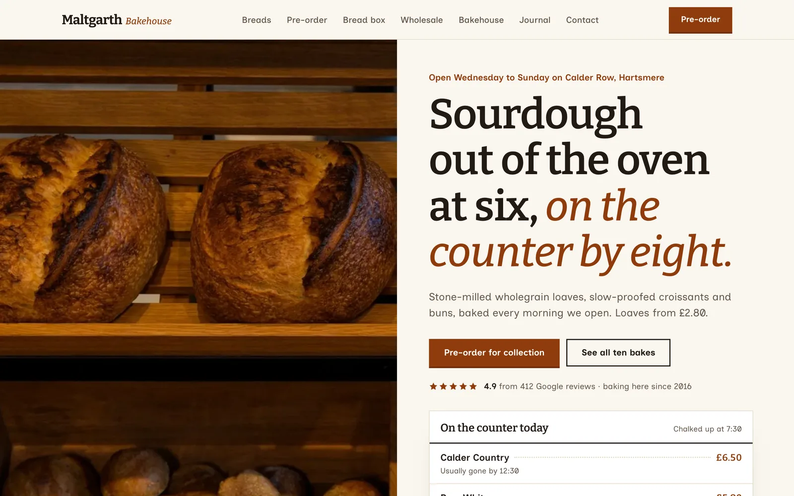 Bakery Website Template: the MALTGARTH BAKEHOUSE demo home page