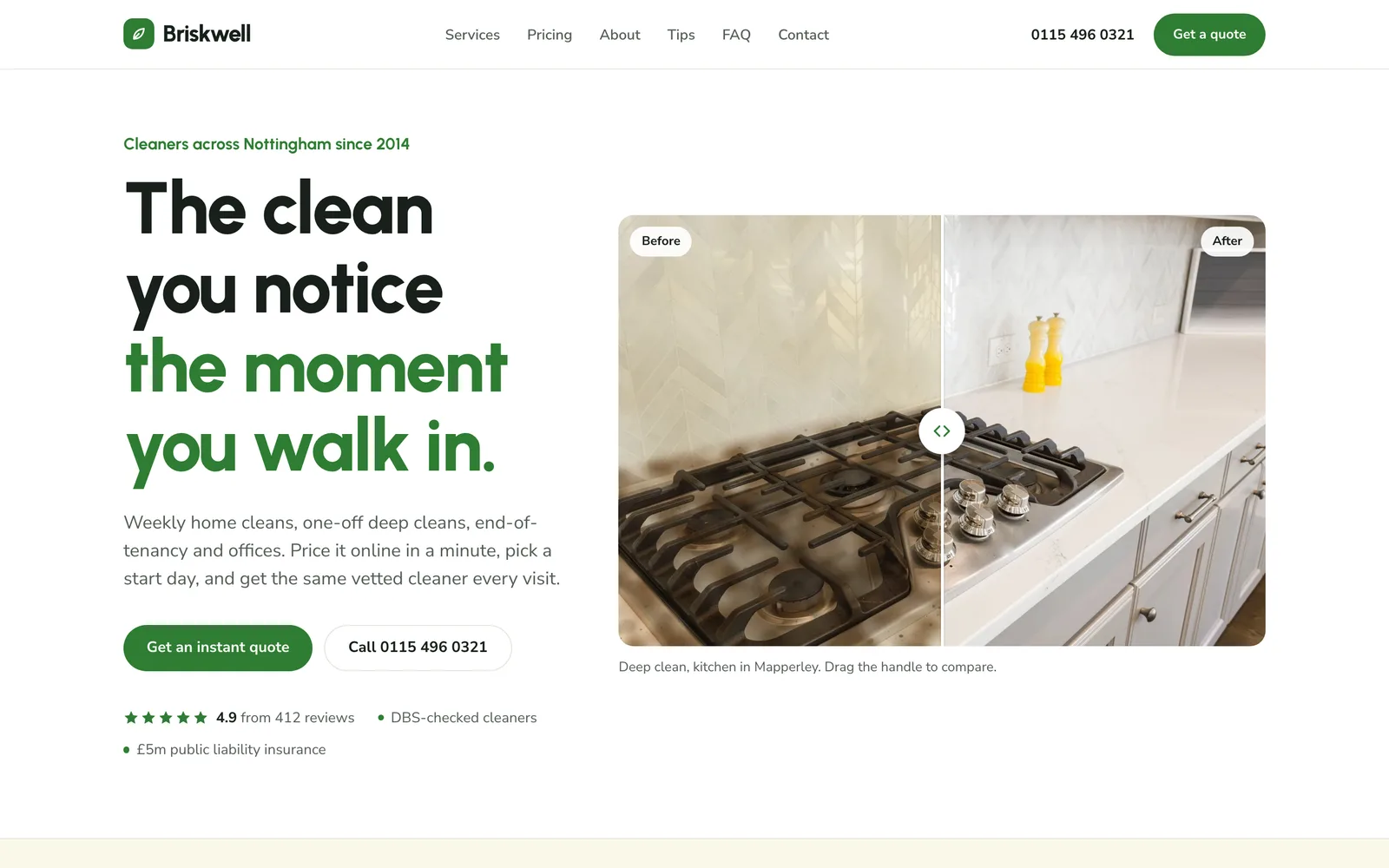 Cleaning Company Website Template: the BRISKWELL CLEANING CO. demo home page