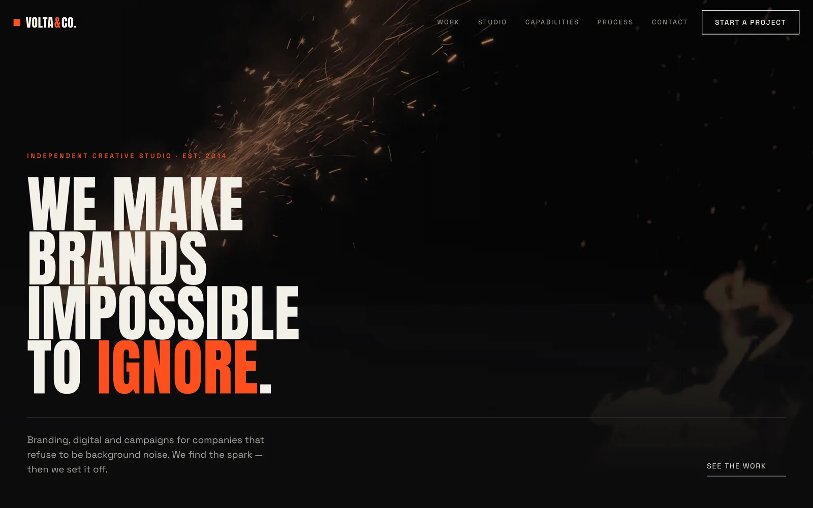 The VOLTA & CO. landing page at desktop width