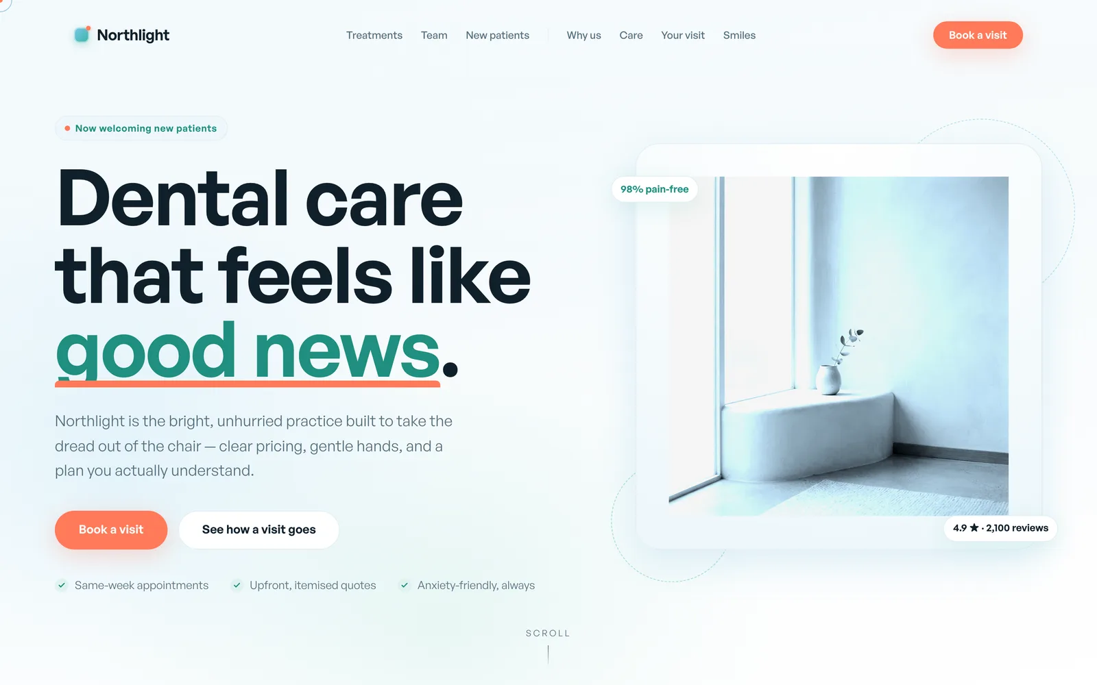 The Northlight Dental Co. landing page at desktop width
