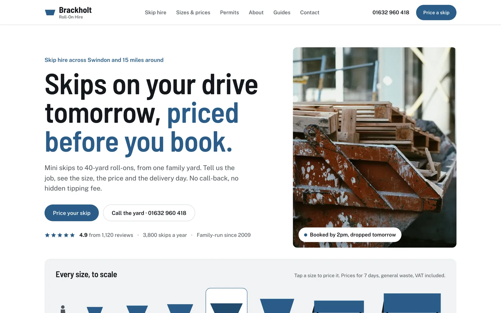 Dumpster Rental Website Template: the BRACKHOLT ROLL-ON HIRE demo home page