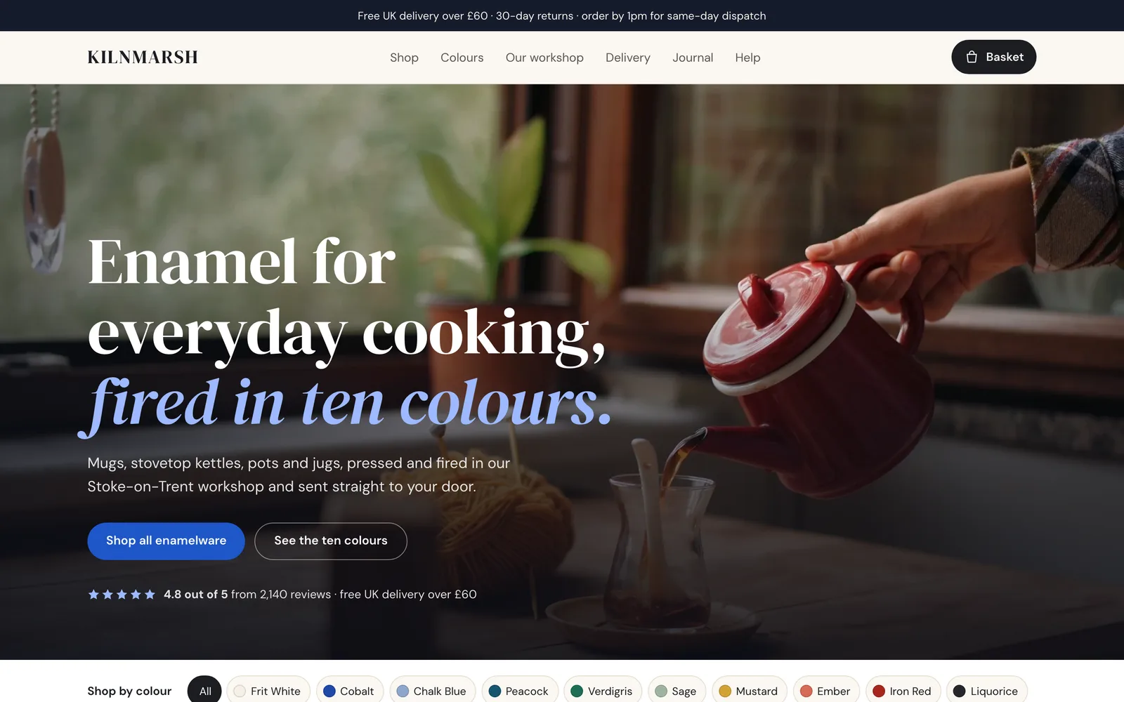 Ecommerce Website Template: the KILNMARSH ENAMELWARE demo home page