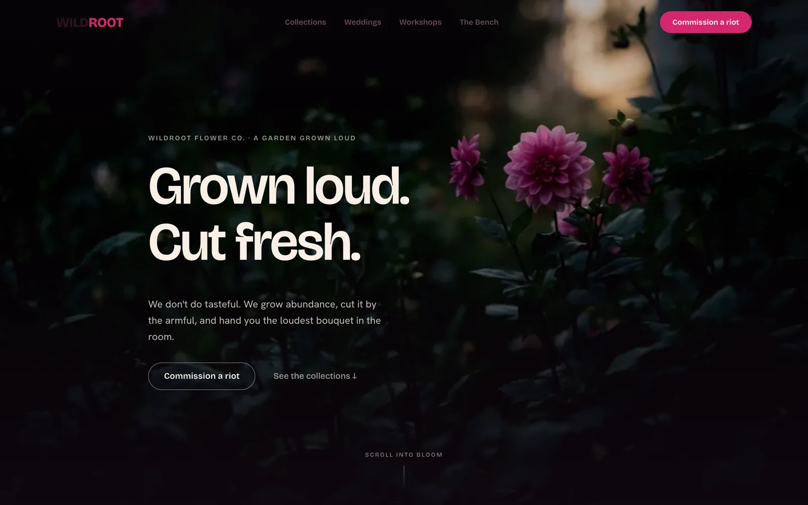 The WILDROOT landing page at desktop width