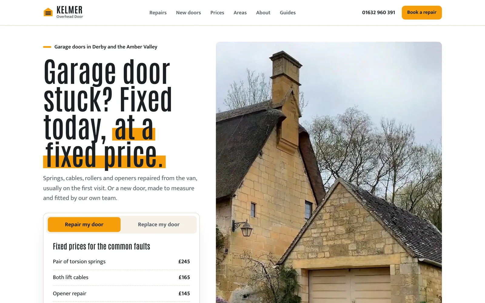 Garage Door Website Template: the KELMER OVERHEAD DOOR demo home page