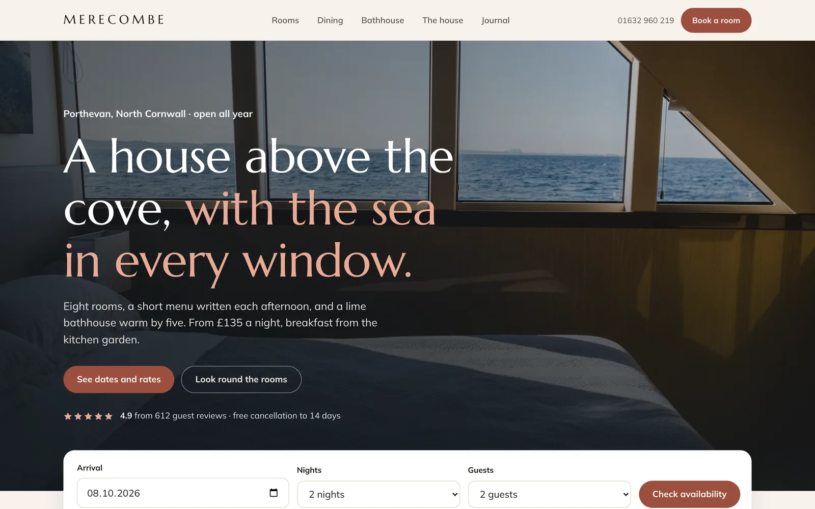 Hotel Website Template: the MERECOMBE demo home page