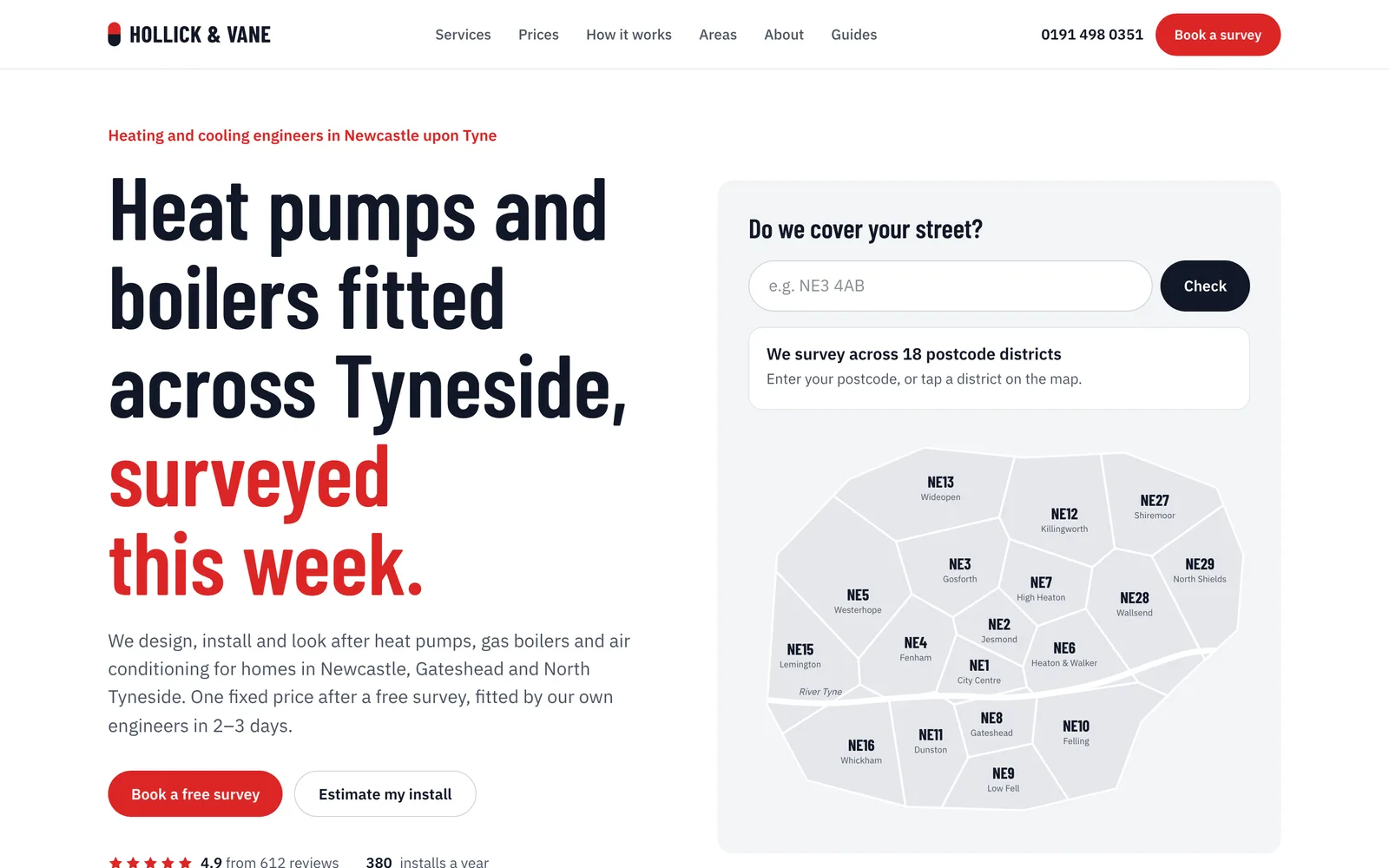 HVAC Website Template: the HOLLICK & VANE demo home page