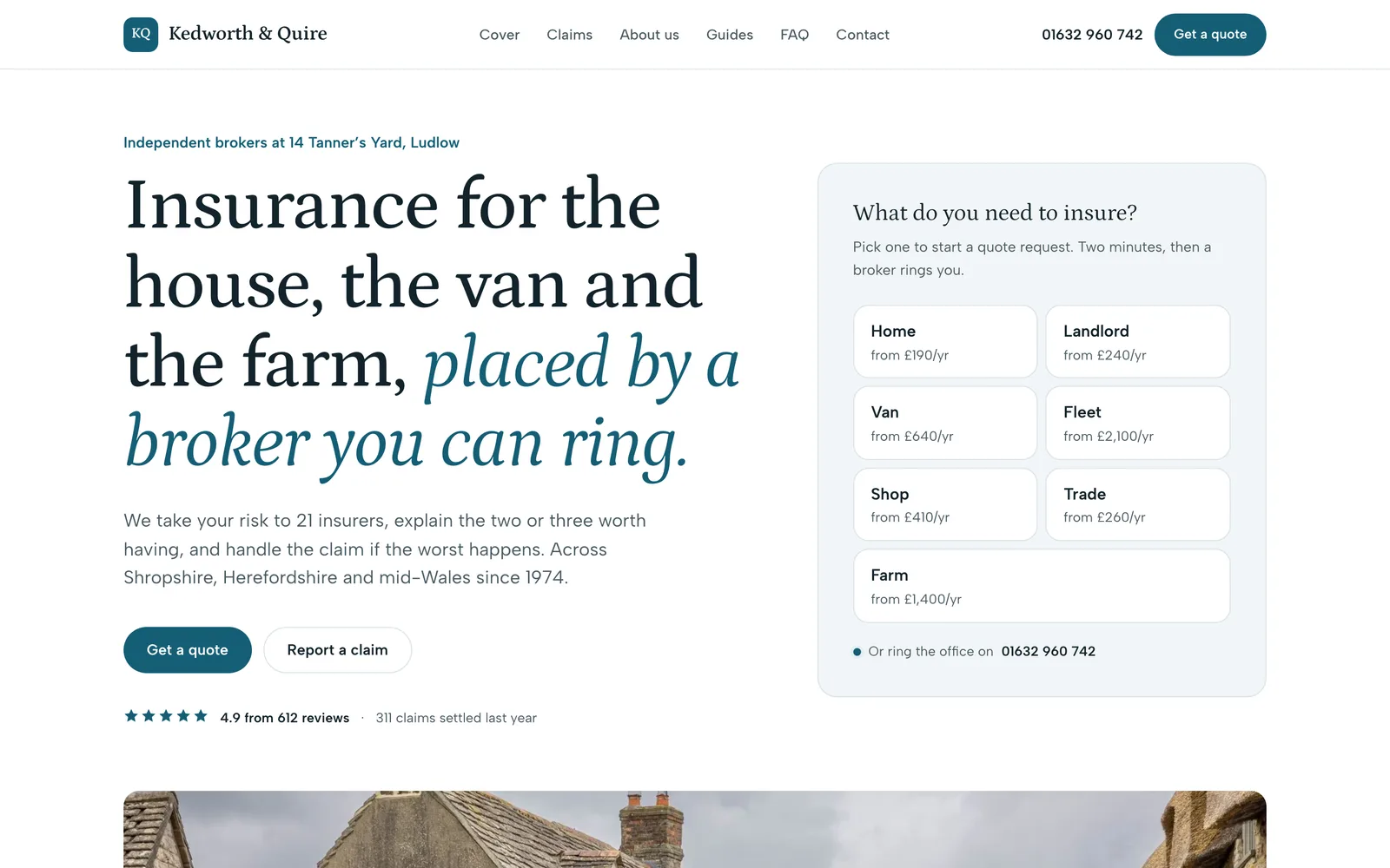 Insurance Agency Website Template: the KEDWORTH & QUIRE demo home page