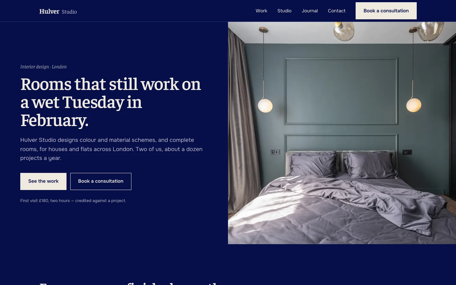 Interior Design Website Template: the HULVER STUDIO demo home page