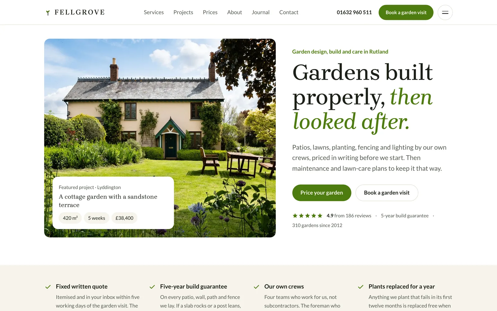 Lawn Care Website Template: the FELLGROVE demo home page