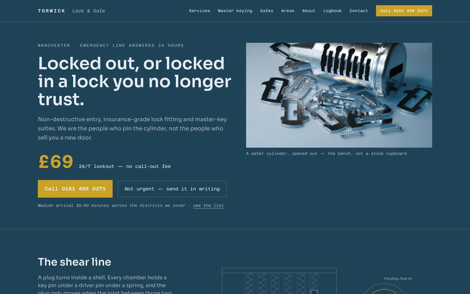 The TORWICK LOCK & SAFE landing page at desktop width