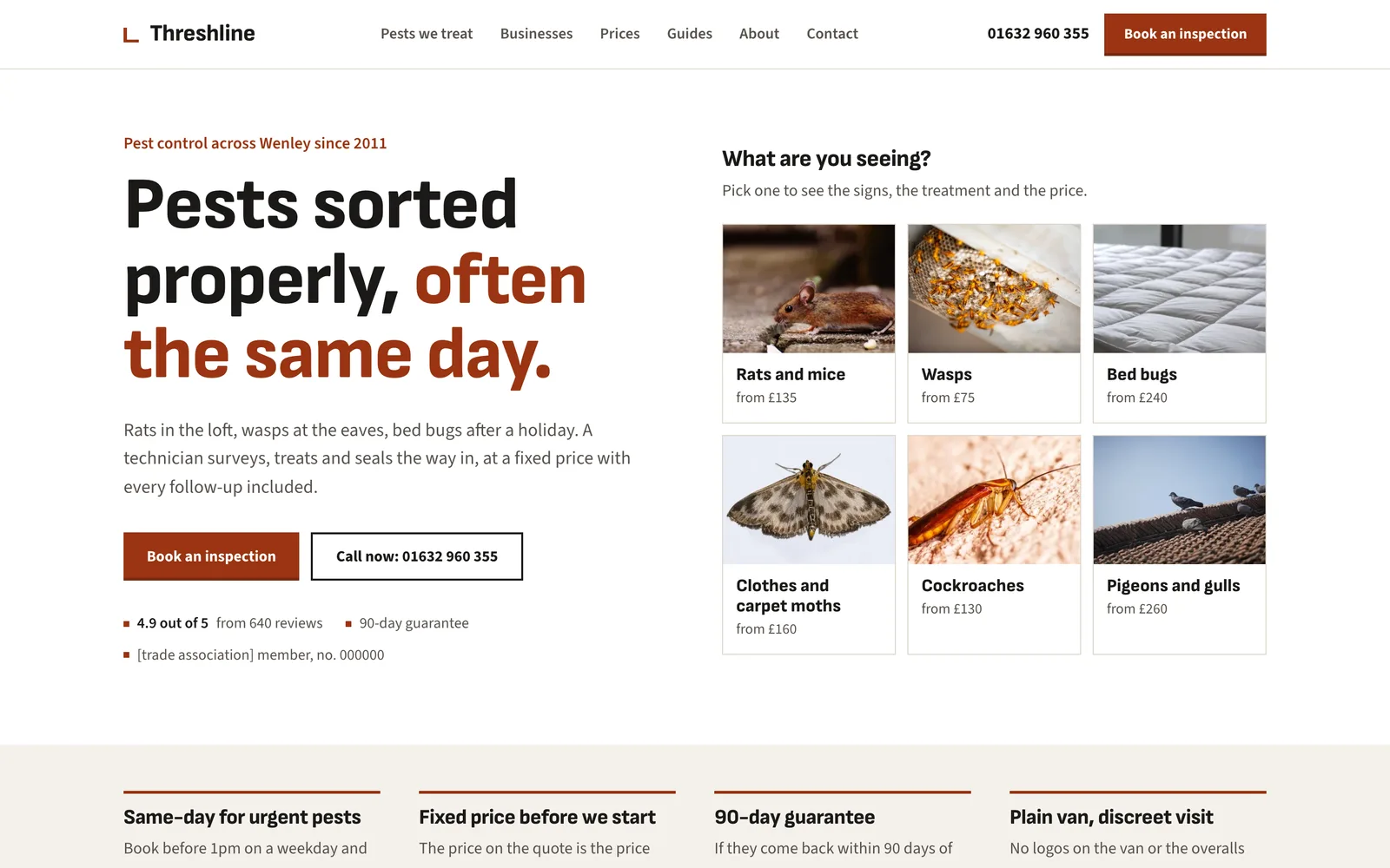 Pest Control Website Template: the THRESHLINE PEST DEFENCE demo home page