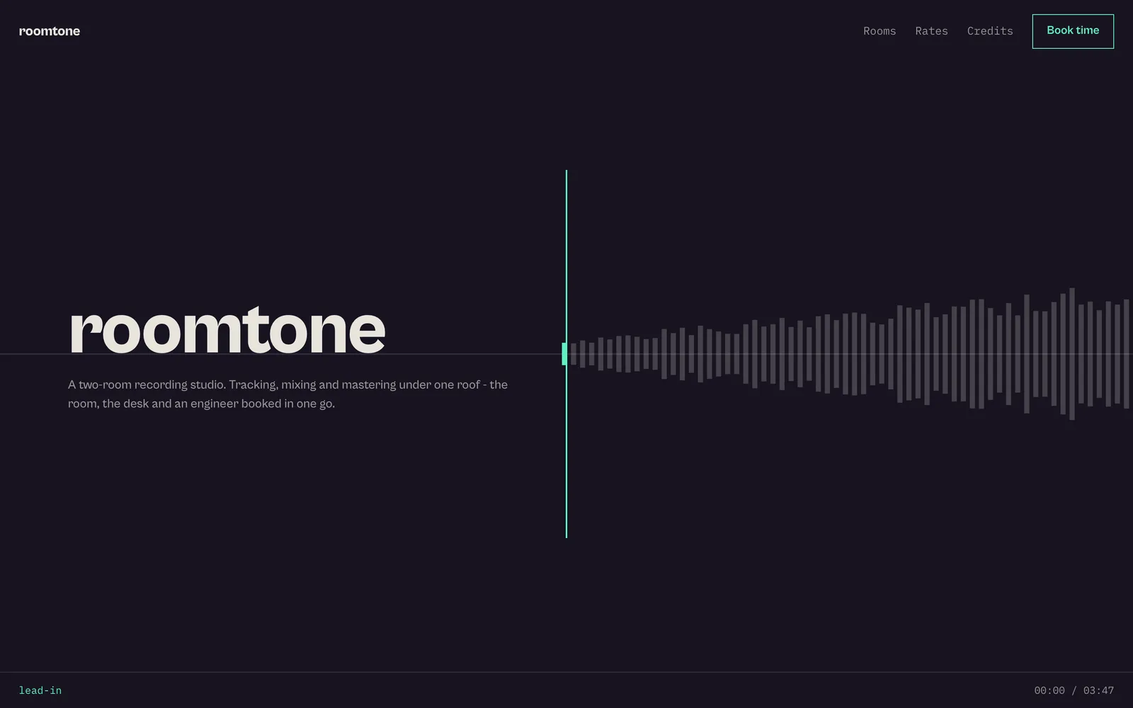 The Roomtone Recording landing page at desktop width