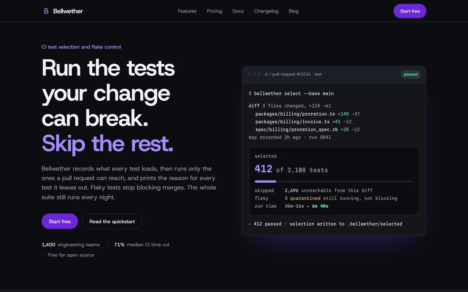 Developer Website Template: the BELLWETHER demo home page