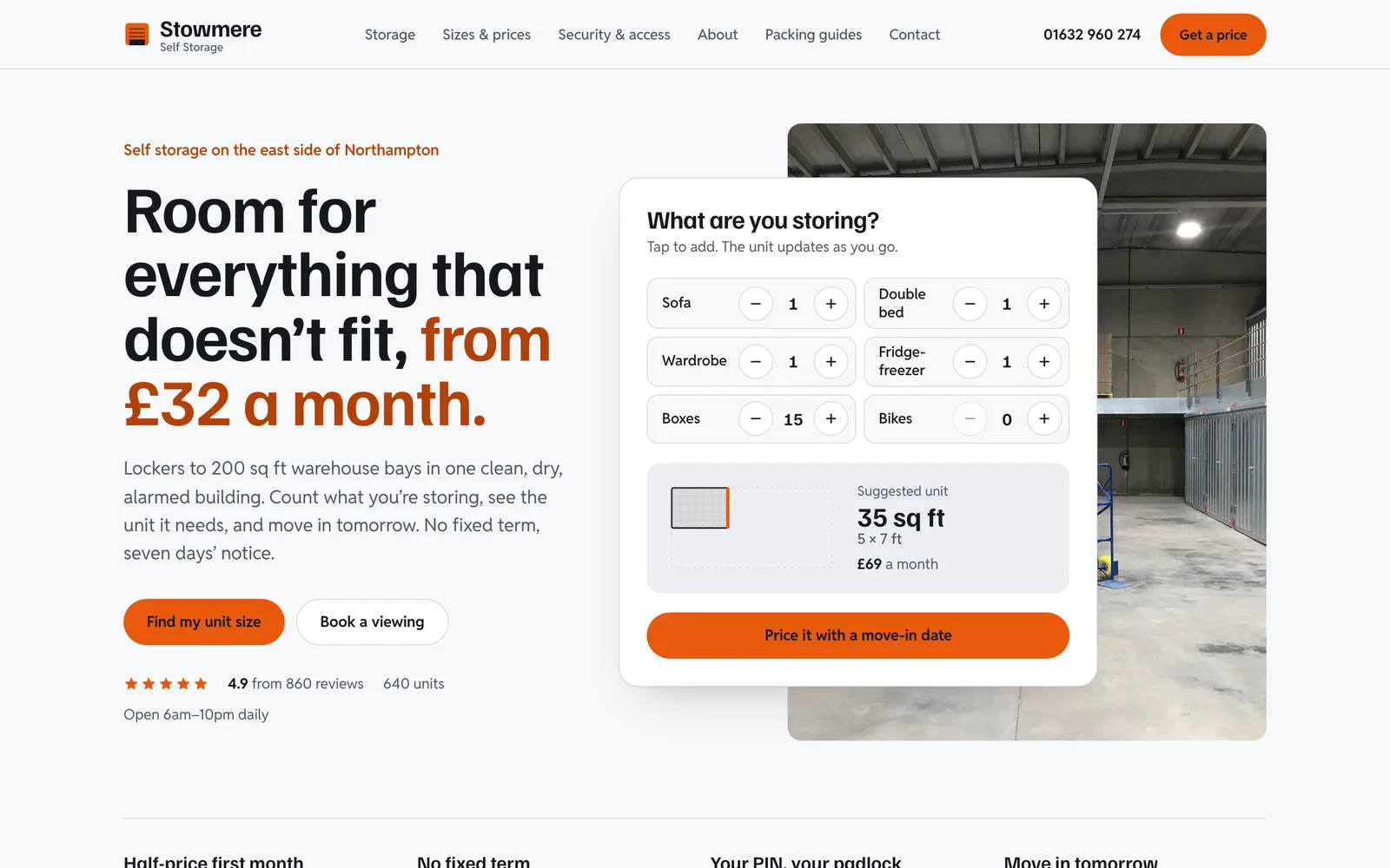 Self Storage Website Template: the STOWMERE SELF STORAGE demo home page