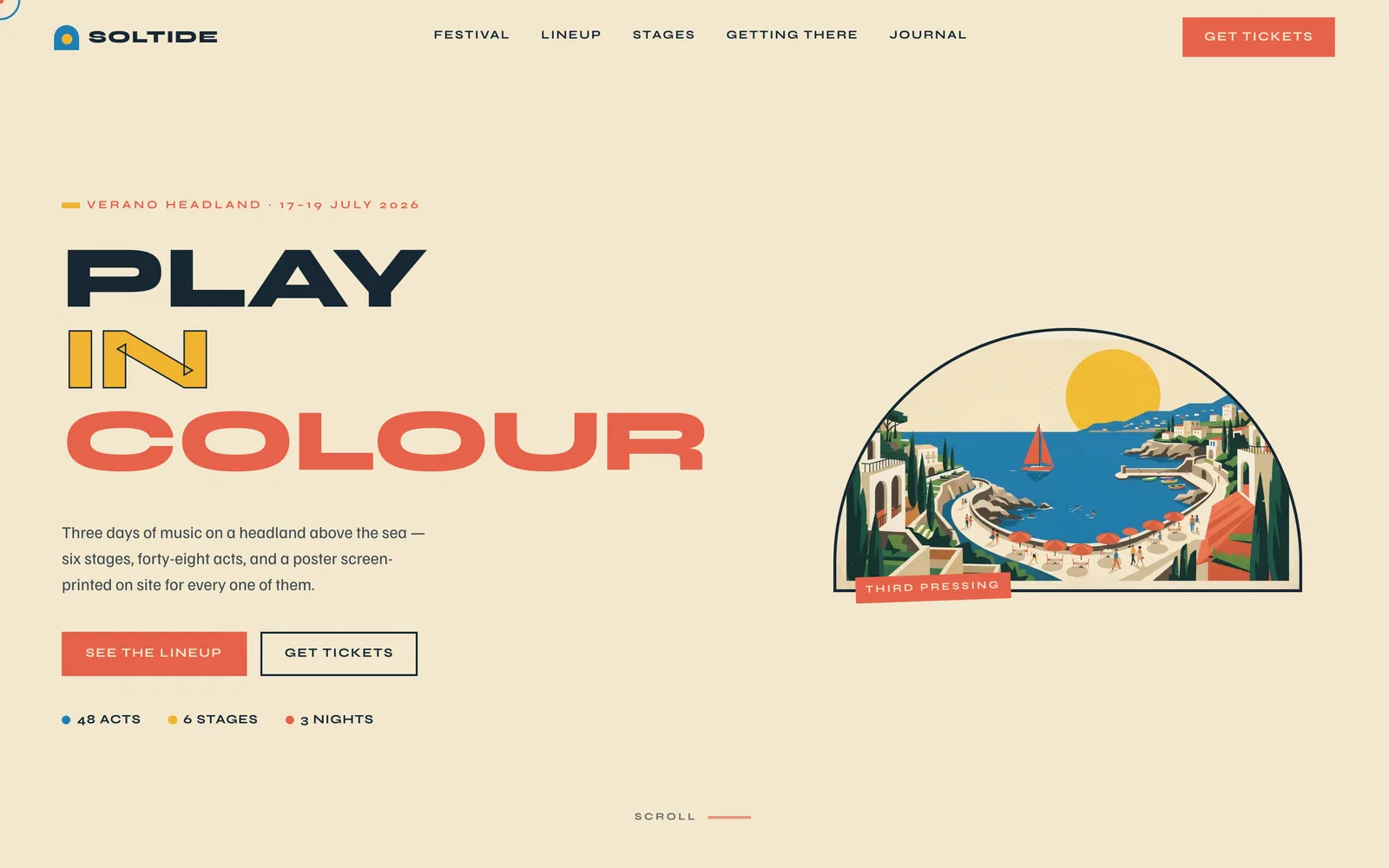 The Soltide Festival landing page at desktop width