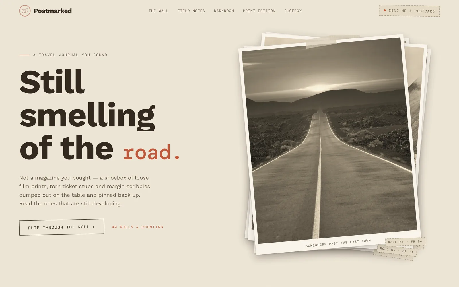 The Postmarked landing page at desktop width