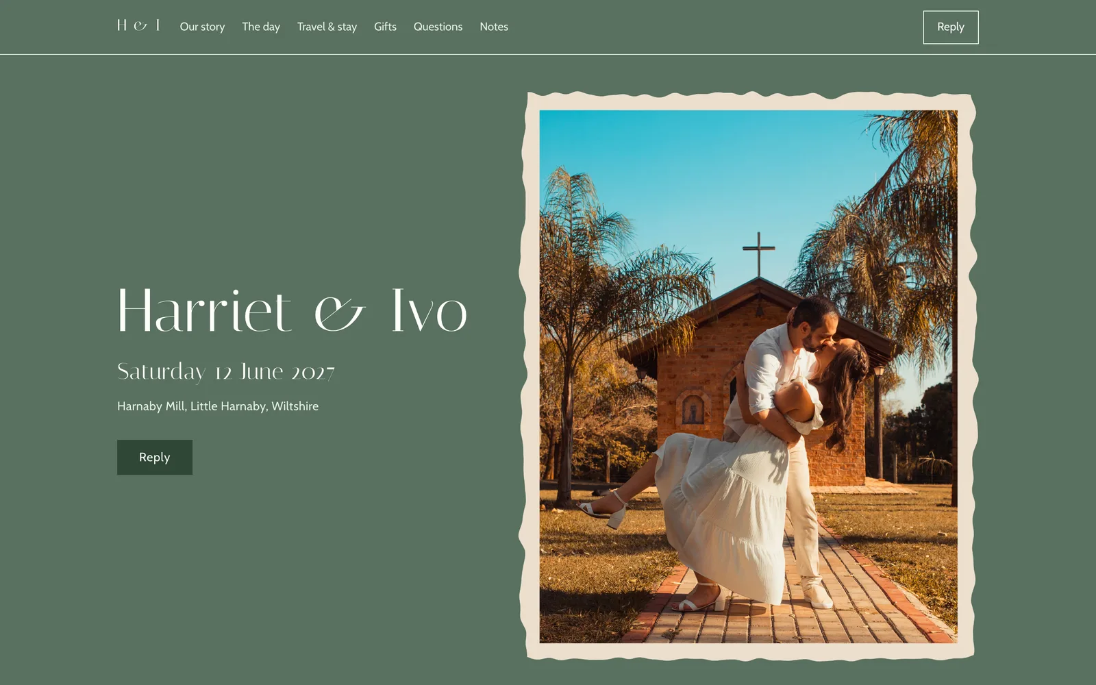 Wedding Website Template: the HARRIET & IVO demo home page
