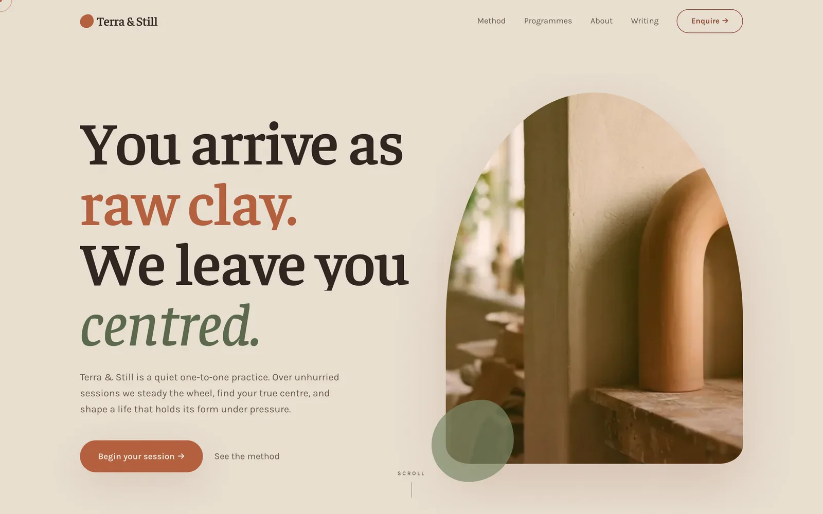 The Terra & Still landing page at desktop width
