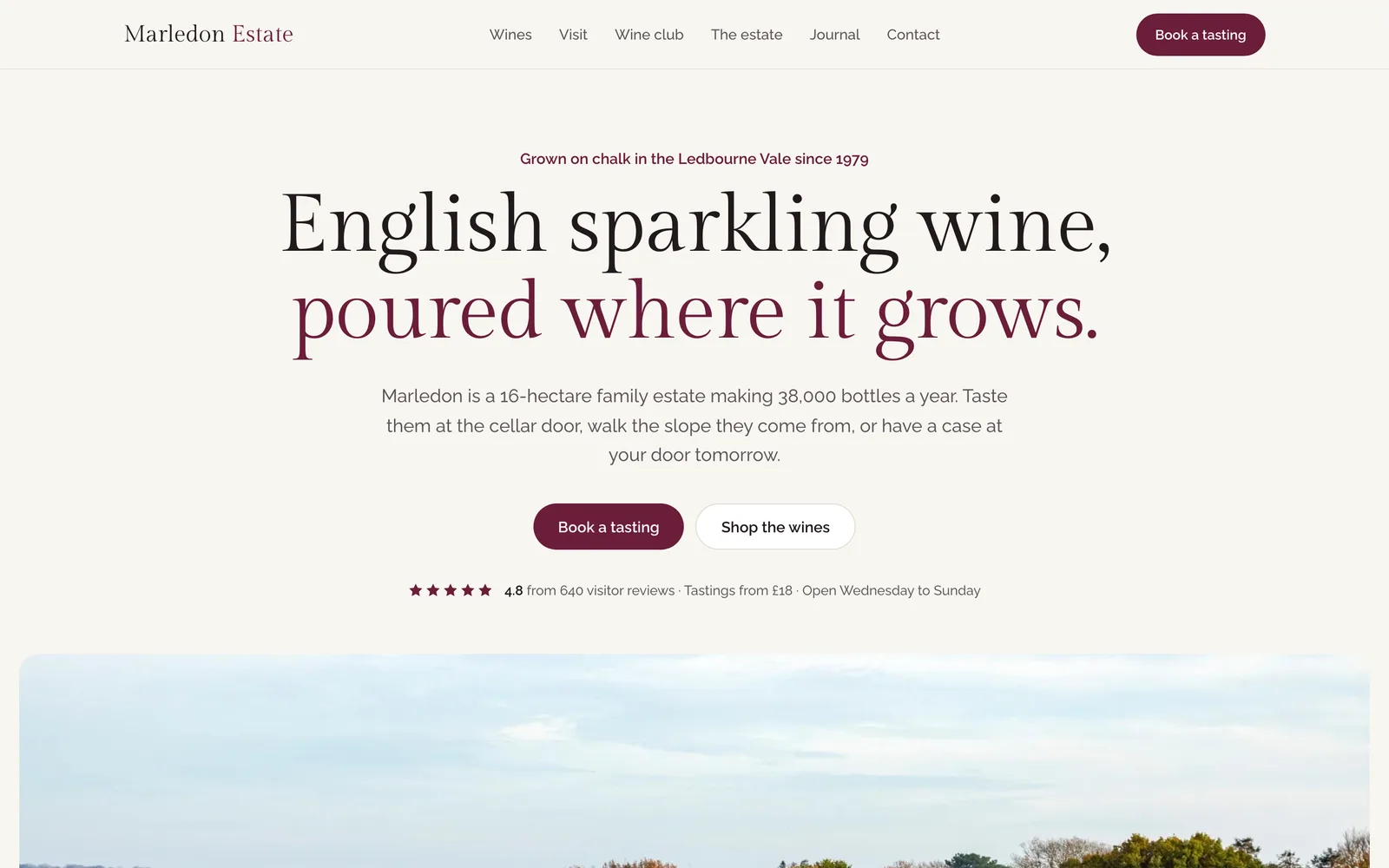 Winery Website Template: the MARLEDON ESTATE demo home page
