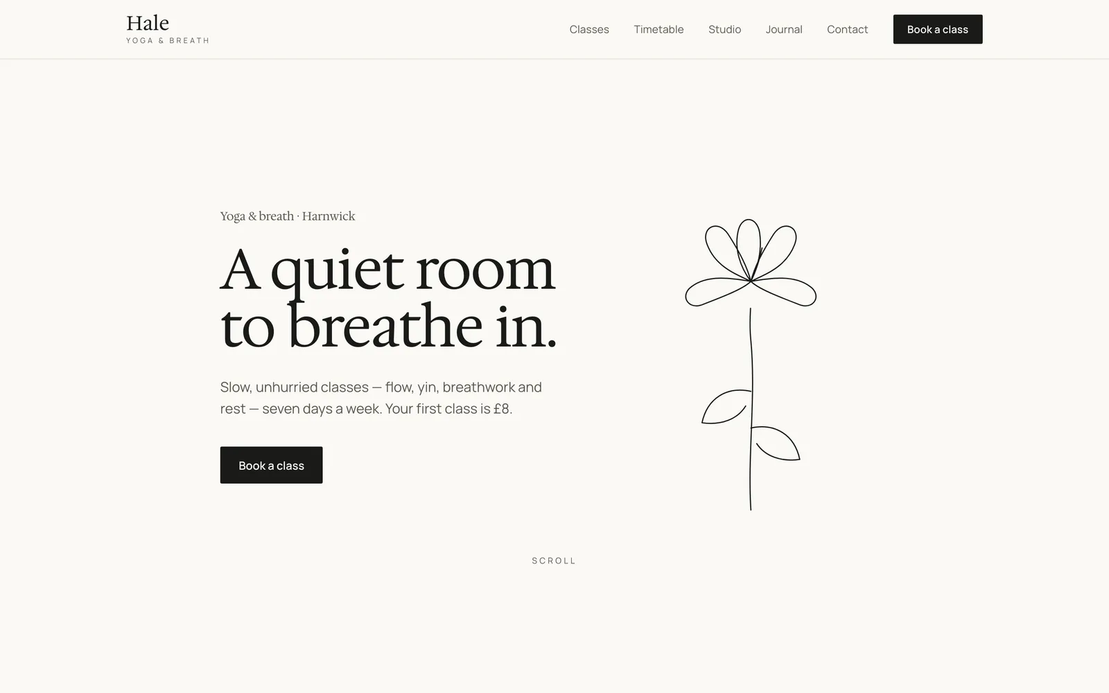 Yoga Studio Website Template: the Hale demo home page